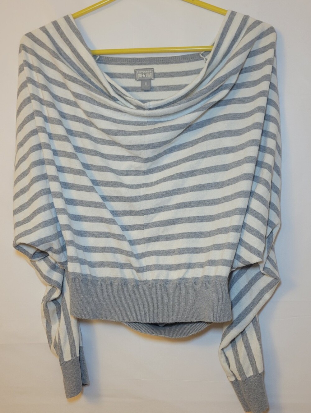 Converse Women's Gray and White Striped Scoop Neck Sweater